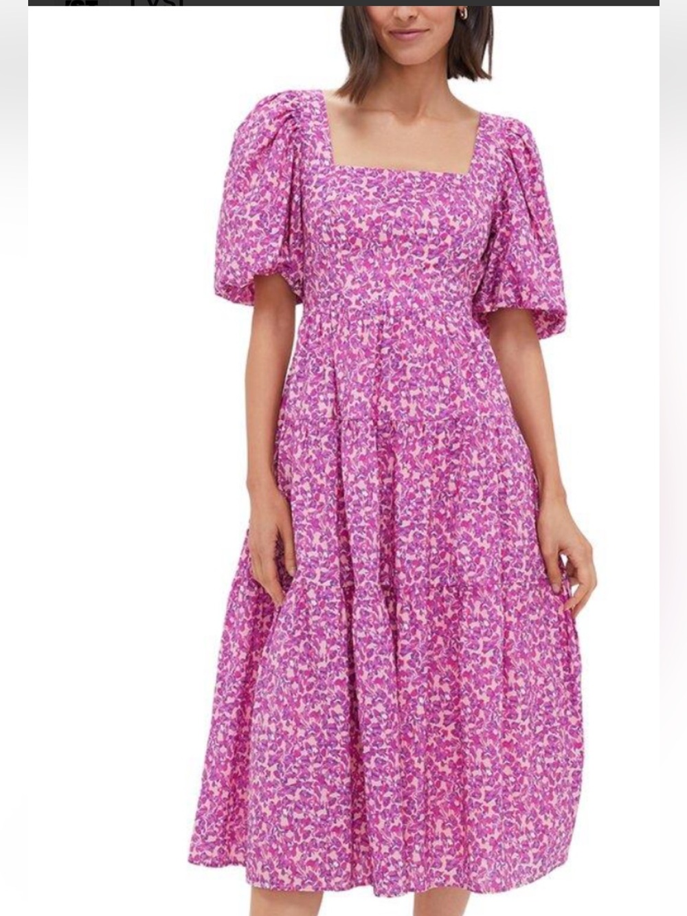 Hyacinth House Pink /purple floral maxi Puff-Sleeve Dress
